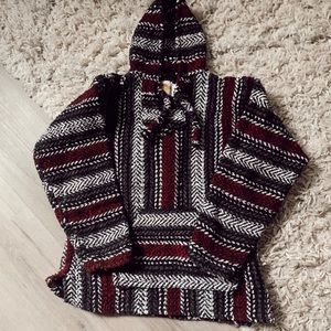 Red Gray and Black drug rug / Mexican poncho